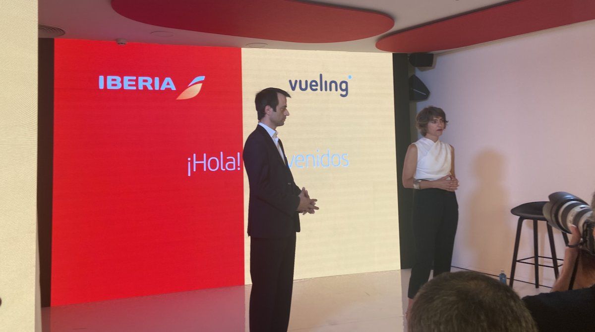 Responsables de Iberia y Vueling en la rueda de prensa conjunta de este miércoles 21 de junio.