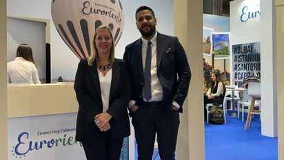 Yanina Nuñez, representante de Euroriente; junto a Ahmed Mostafa, director general de la empresa.