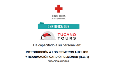 Tucano Tours obtuvo el certificado de RCP y Primeros Auxilios de la Cruz Roja.