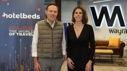 El CEO de Hotelbeds, Nicolas Huss, y la directora de Telefónica Open Innovation, Irene Gómez Luque