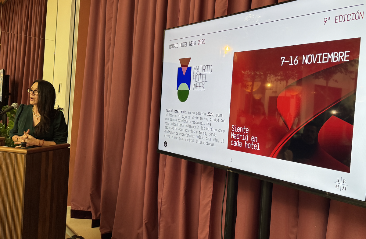 Mar de Miguel, vicepresidenta ejecutiva de la AEHM, presentando la Madrid Hotel Week 2026.