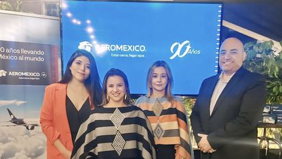 Alma González, especialista Senior de Relaciones Publicas; Esperanza Téllez,&nbsp;gerente comercial Colombia y Ecuador; Andrea Fernanda Figueroa, ejecutiva comercial Colombia; y Fernando Esqueda, director regional de Ventas para Latinoamérica de Aeroméxico.