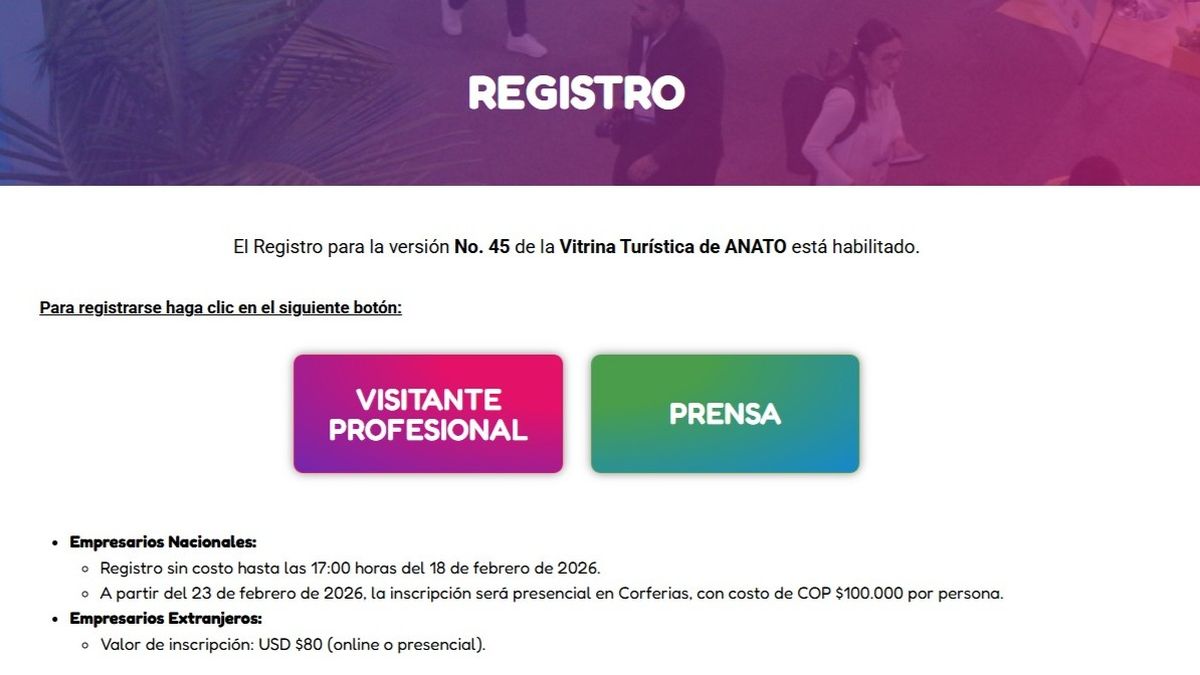 A través del portal web, los asistentes a la Vitrina Turística Anato 2026 pueden registrarse y obtener su escarapela de ingreso.