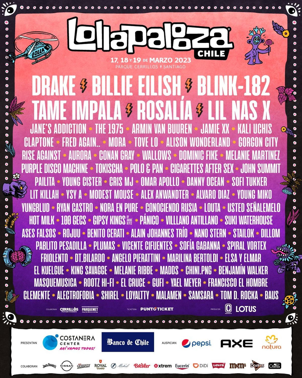 Lineup de Lollapalooza Chile 2023.&nbsp;