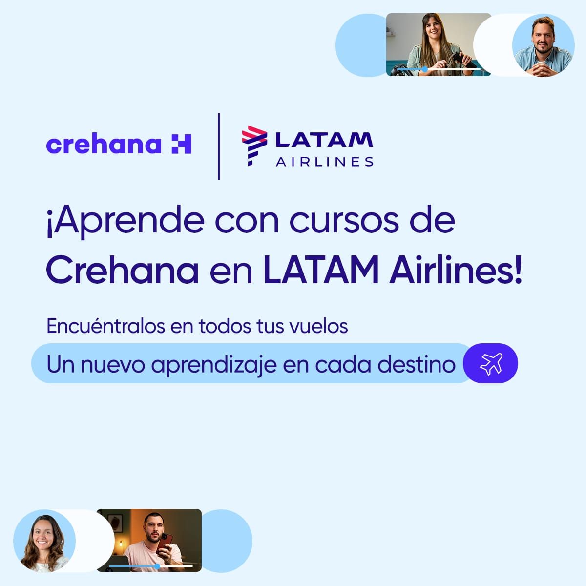 Las ventajas del aprendizaje remoto ahora llegan al asiento del avión gracias a la alianza suscrita recientemente entre Crehana y el Grupo Latam