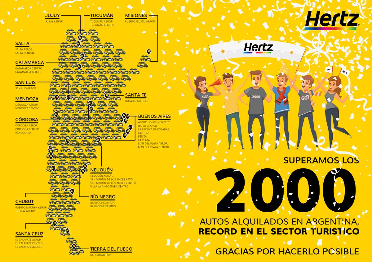 Hertz cuenta con 36 oficinas distribuidas en toda Argentina.