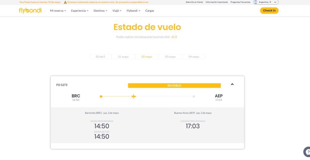 low cost: la página oficial de Flybondi permite obtener el estado en tiempo real de sus vuelos. low cost: la página oficial de Flybondi permite obtener el estado en tiempo real de sus vuelos.