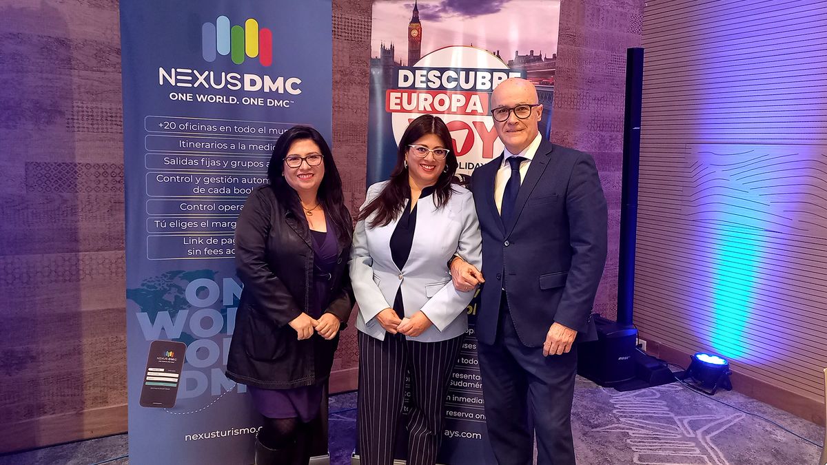 Ma. Alexandra Ordóñez, gerente comercial de Nexus DMC; Gabriela Flores, country manager de Nexus DMC; y Ángel López, director comercial América de VOY Holidays, tour operador enfocado en Europa. - Ladevi Medios y Soluciones Ma. Alexandra Ordóñez, gerente comercial de Nexus DMC; Gabriela Flores, country manager de Nexus DMC; y Ángel López, director comercial América de VOY Holidays, tour operador enfocado en Europa.