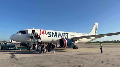 El flamante Airbus A320neo de JetSMART, el 12° avión de su flota en Argentina.