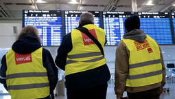 Sindicalistas alemanes durante la huelga del aeropuerto de Munich en febrero.