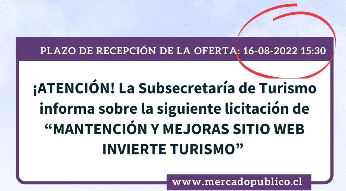 La licitación de la Subsecretaría de Turismo estará abierta hasta el 16 de agosto de 2022.