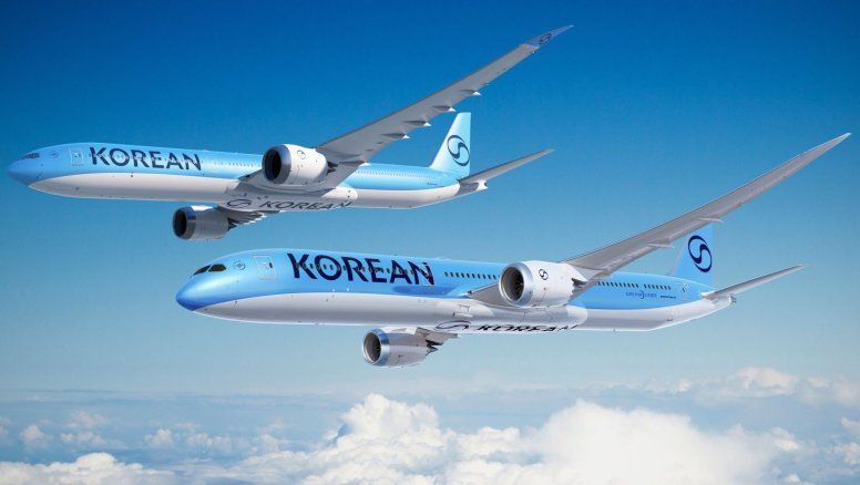 Imagen renderizada de un B-777X y un B-787 de Korean Air