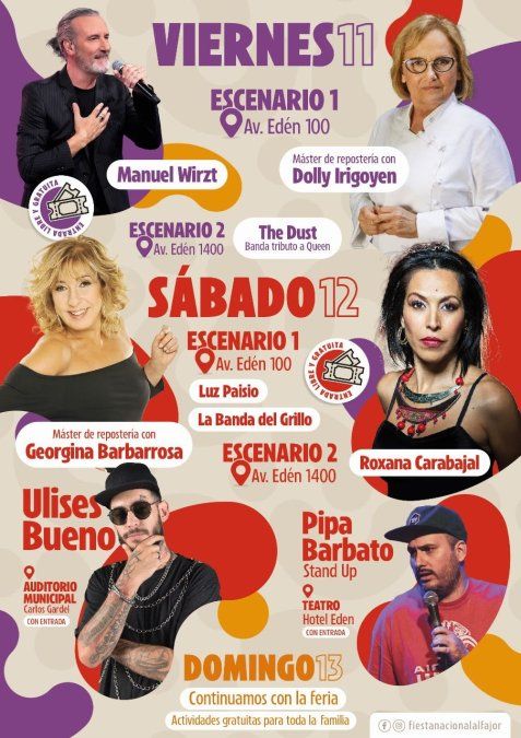 Cronograma oficial de la Fiesta Nacional del Alfajor de La Falda, Córdoba. 