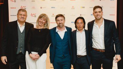 Sergio Cianni, Cristina Terenzi, Matías Da Piedade, Javier Konishi y Federico Cianni durante el festejo de ACT Travel.