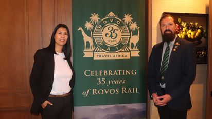 Erika Rivera, Account Manager South America en Marketing Collection y Regárdo Lewis, Sales & Marketing Manager de Rovos Rail.