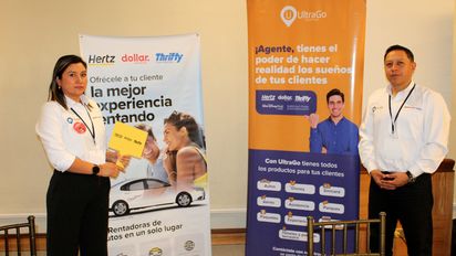 Marcela Ayala, lead comercial de la mayorista UltraGo, y Patricio Segarra, ejecutivo comercial.&nbsp;