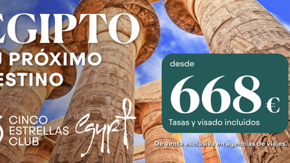Cartel promocional de Cinco Estrellas, junto al ministerio de turismo de Egipto, para resaltar las virtudes del destino.