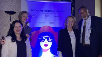 Workshop Explore France: Pía Lackman, directora de Air France en Argentina, y Caroline Putnoki, directora de Atout France para América del Sur, junto a representantes comerciales de Oetker Hotels y la isla de Saint Martin.&nbsp;