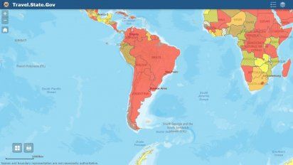 Argentina, Bolivia, Colombia, Chile, Brasil, Paraguay, Venezuela y Uruguay continúan en el nivel 4 de “alertas de viajes” que elabora el Departamento de Estado de Estados Unidos.