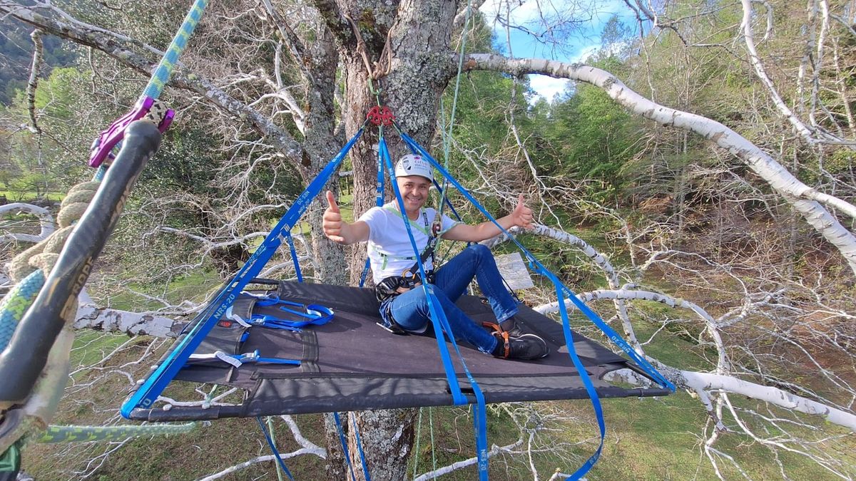Escalar árboles centenarios con vistas al volcán Villarrica es una de las experiencias más inmersivas del turismo aventura en Pucón. Escalar árboles centenarios con vistas al volcán Villarrica es una de las experiencias más inmersivas del turismo aventura en Pucón.
