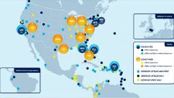 Mapa de combinación de las redes de JetBlue y Spirit Airlines.