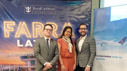 Directivos de Royal Caribbean Ecuador (Juan José Maya y Jean Malavé) y; Catherine Arellano, ejecutiva de ventas de Copa Airlines.&nbsp; &nbsp;