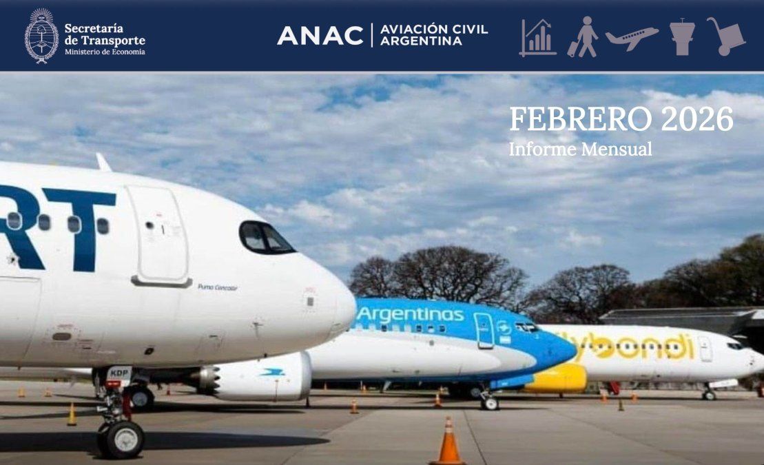 Cubierta del informe estadístico de la ANAC correspondiente al tráfico aéreo de febrero de 2026