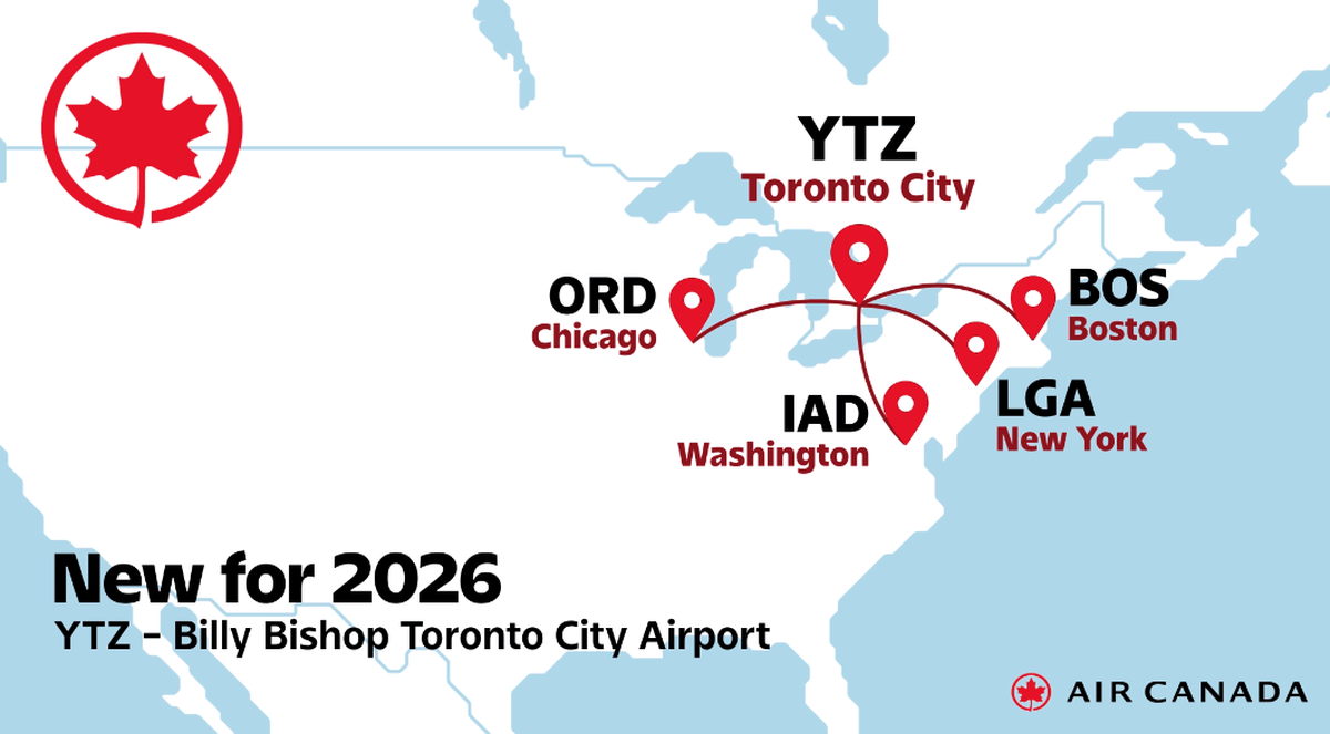 Los nuevos vuelos de Air Canada hacia Estados Unidos desde el Aeropuerto Billy Bishop (YTZ) de Toronto.