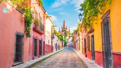 Las coloridas fachadas de San Miguel de Allende, en Guanajuato, México.