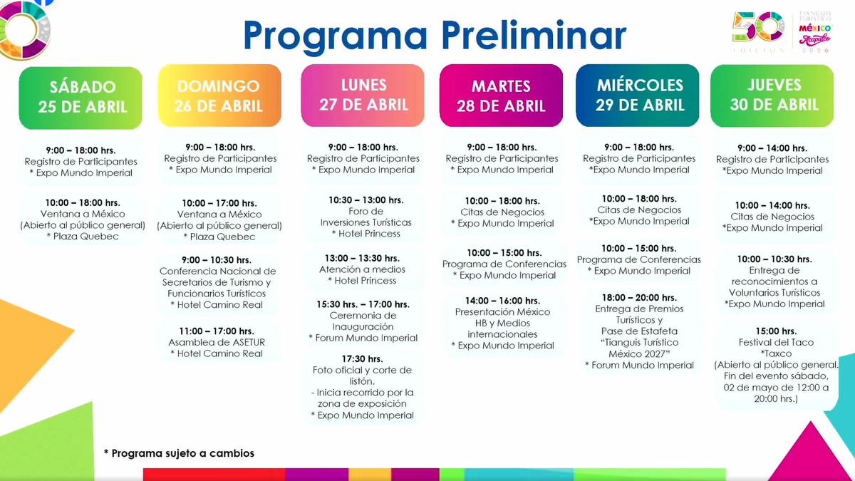 Programa Preliminar de Actividades del Tianguis Turístico 2026. Programa Preliminar de Actividades del Tianguis Turístico 2026.