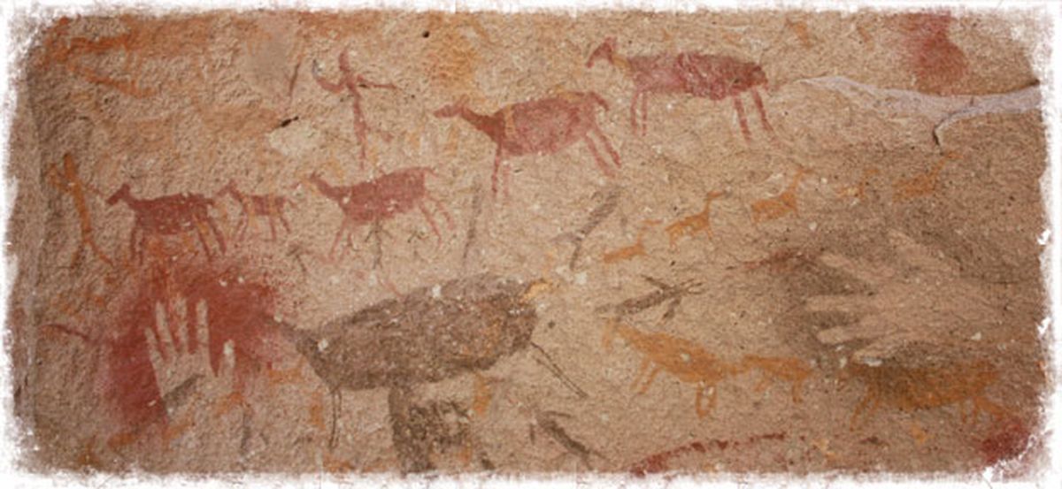 Pintura rupestre que representa una escena de caza.