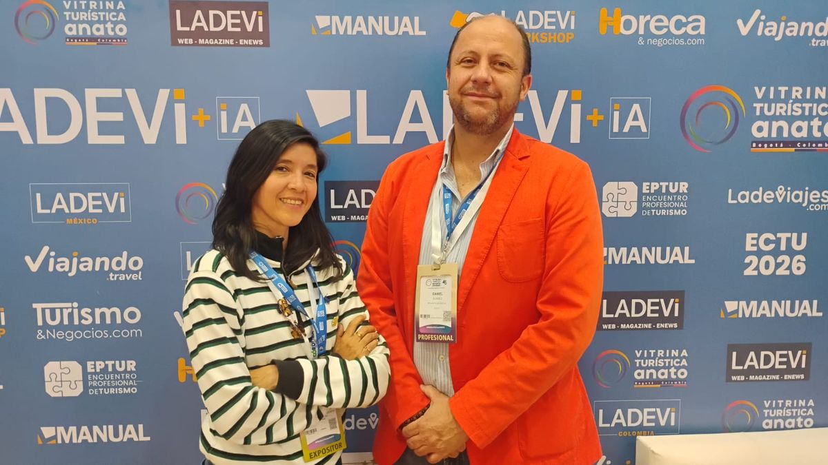 Elizabeth Pinargote, directora nacional de GTT; y Daniel Suárez, gerente Región Sierra. Vitrina Turística Anato 2026.