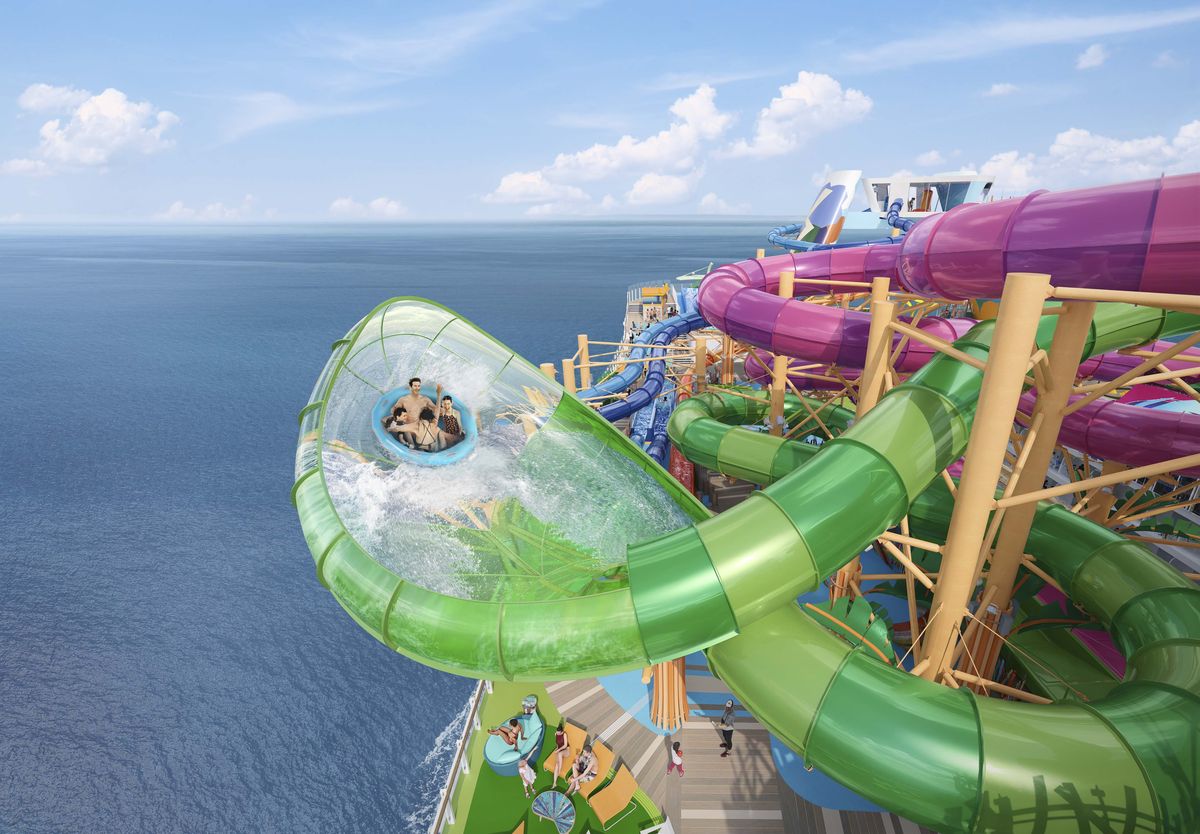 Royal Caribbean: Thrill Island de Icon of the Seas fue diseñado especialmente para experimentar adrenalina y emoción, destacándose Categoría 6, el parque acuático más grande sobre el mar, con seis toboganes sin precedentes.