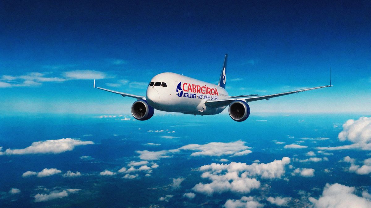 Avión de Cabreiroá Airlines, la aerolínea de la marca de agua gallega