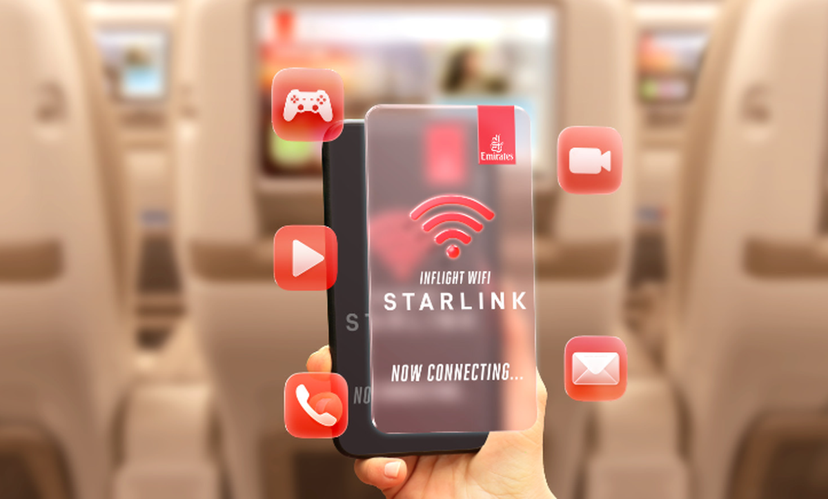 La tecnología Starlink llega a toda la flota de fuselaje ancho de Emirates.