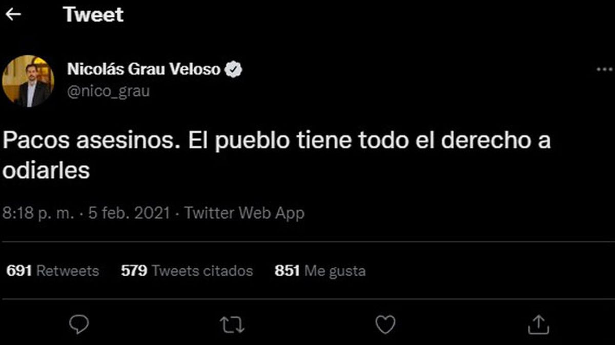 El ministros Nicolás Grau publicó este tuit en 2021.  