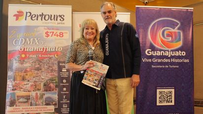 Consuelo Pardo de Díaz, CEO de Pertours Operadores de México y Juan José Álvarez Brunel, secretario de Turismo de Guanajuato.