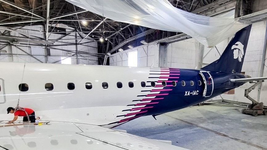 Los trabajos de renovación del diseño de la flota de Aeroméxico fueron desarrollados en las instalaciones del International Aerospace Coatings (IAC) en Texas.