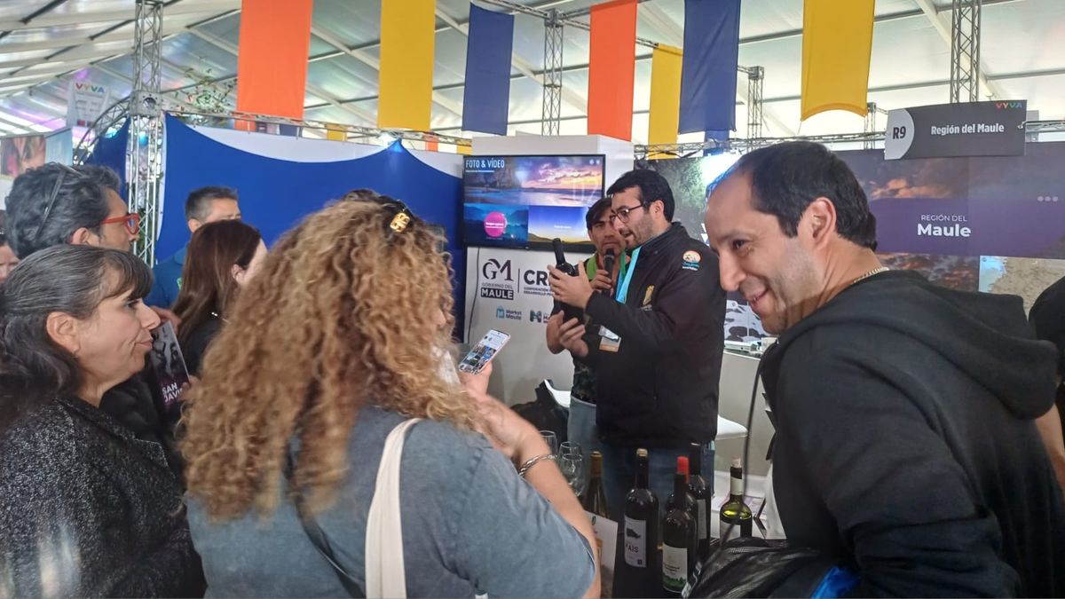 Muestra de vinos en stand de la Región del Maule.