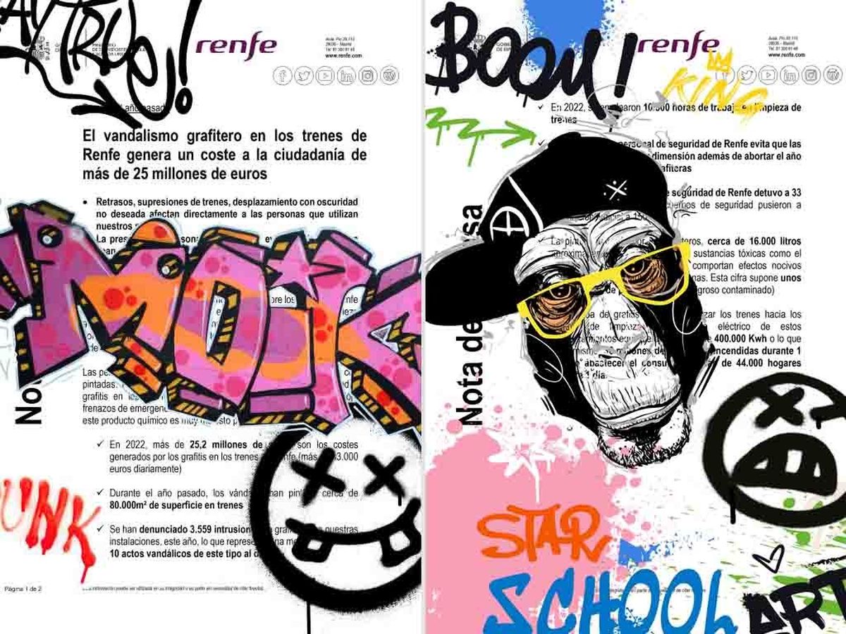 Nota de prensa de Renfe sobre los grafitis que sufren sus trenes.