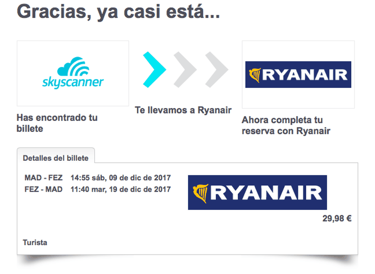 Hasta ahora, Skyscanner trasladaba a sus clientes a la web de Ryanair. Desde ahora, la compra se realizará directamente desde la OTA. Hasta ahora, Skyscanner trasladaba a sus clientes a la web de Ryanair. Desde ahora, la compra se realizará directamente desde la OTA. 