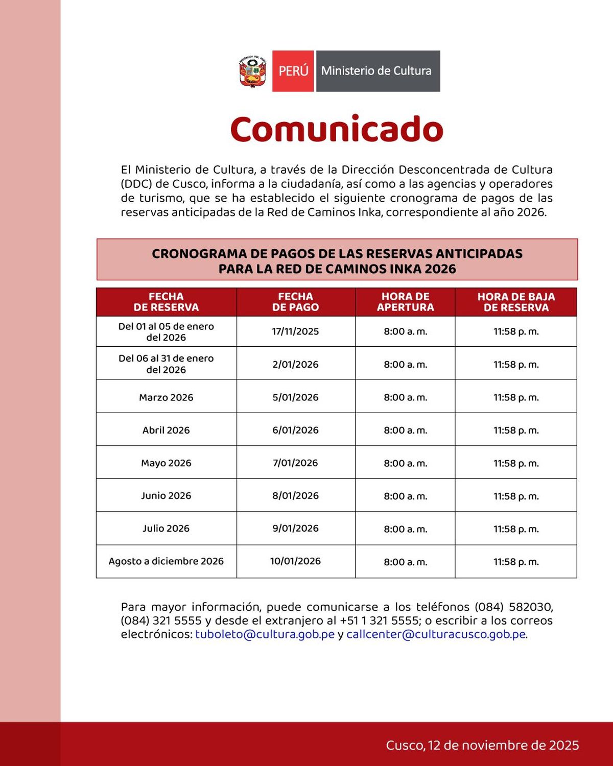 Comunicado Ministerio de Cultura.