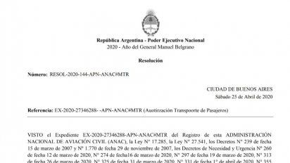 La resolución de la Asociación Nacional de Aviación Civil.
