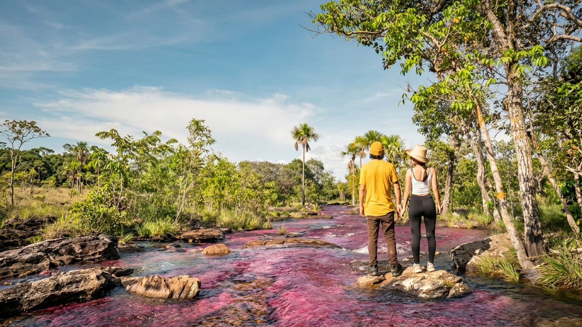 Caño Cristales ofrece uno de los paisajes naturales más sorprendentes de Colombia durante la temporada de colores.