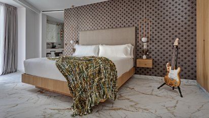 Una de las habitaciones del UMusic Hotel en Madrid.