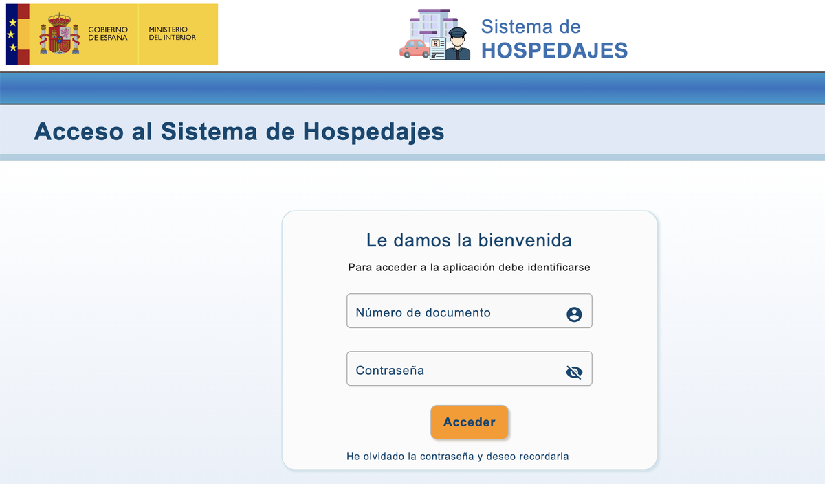 Acceso al Sistema de Hospedajes del Ministerio del Interior