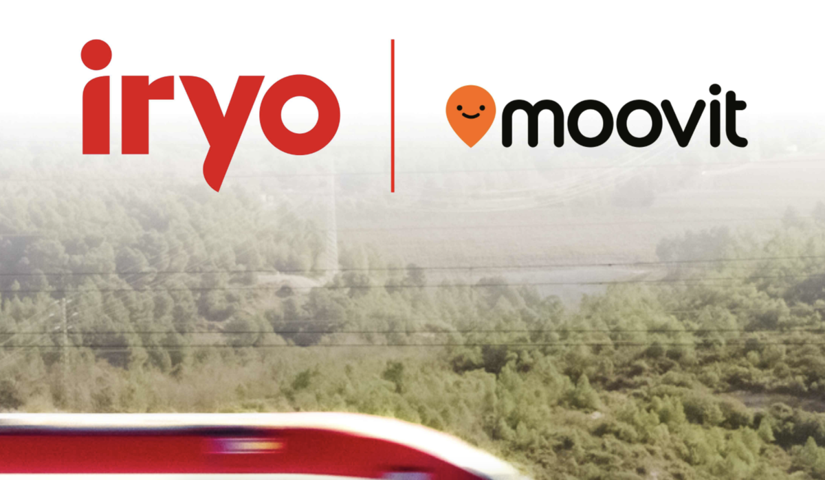 Cartel promocional de la unión entre Iryo y Moovit.