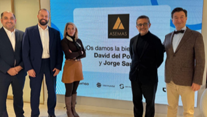 Grupo Atlantigo y ASEMAS firman un acuerdo estratégico, de derecha a izquierda Manuel López, Jorge Sanz, Nerea Muñoz, David del Portillo y Rubén Gómez