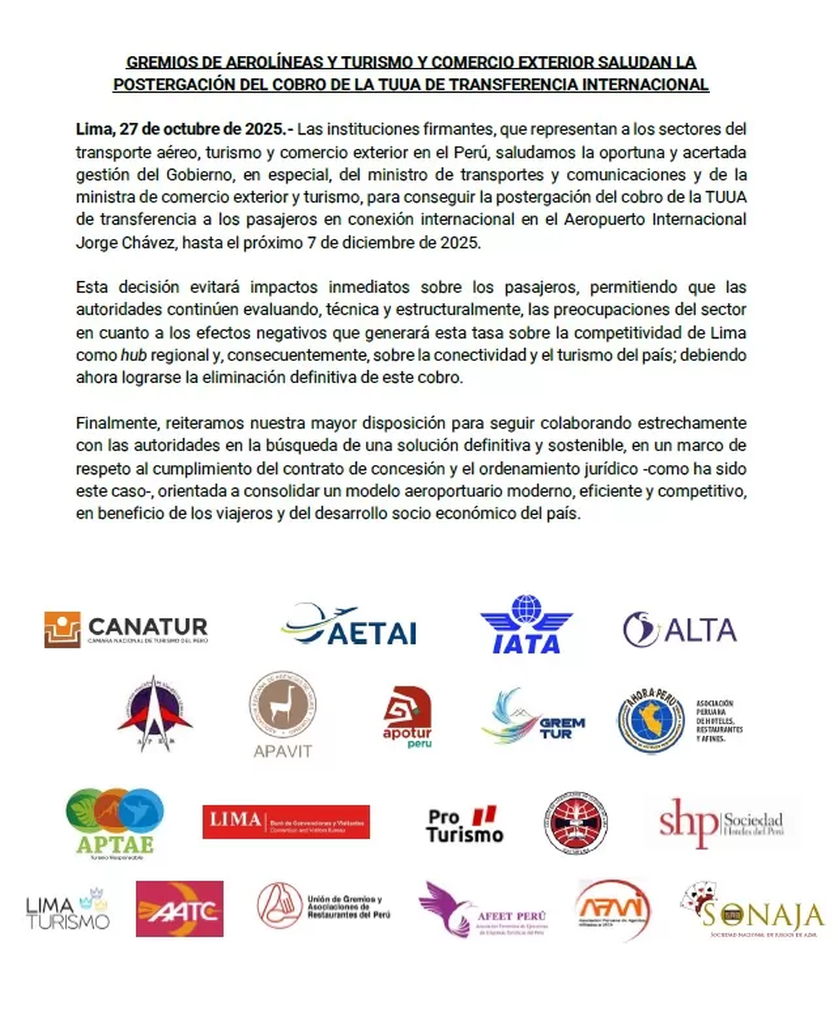 Comunicado gremios. Comunicado gremios.