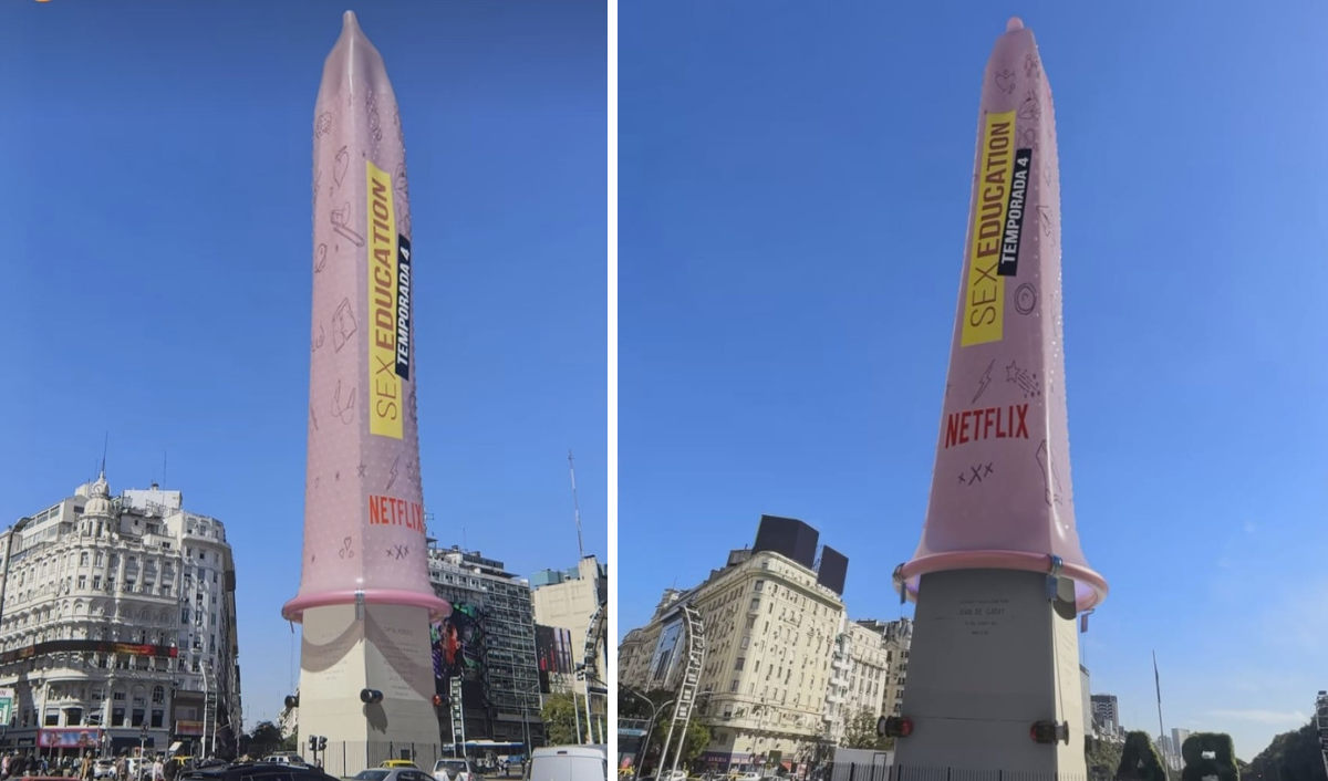 Buenos Aires: te contamos todos los detalles sobre la ingeniosa promoción de Netflix en la que pusieron un preservativo en el Obelisco.